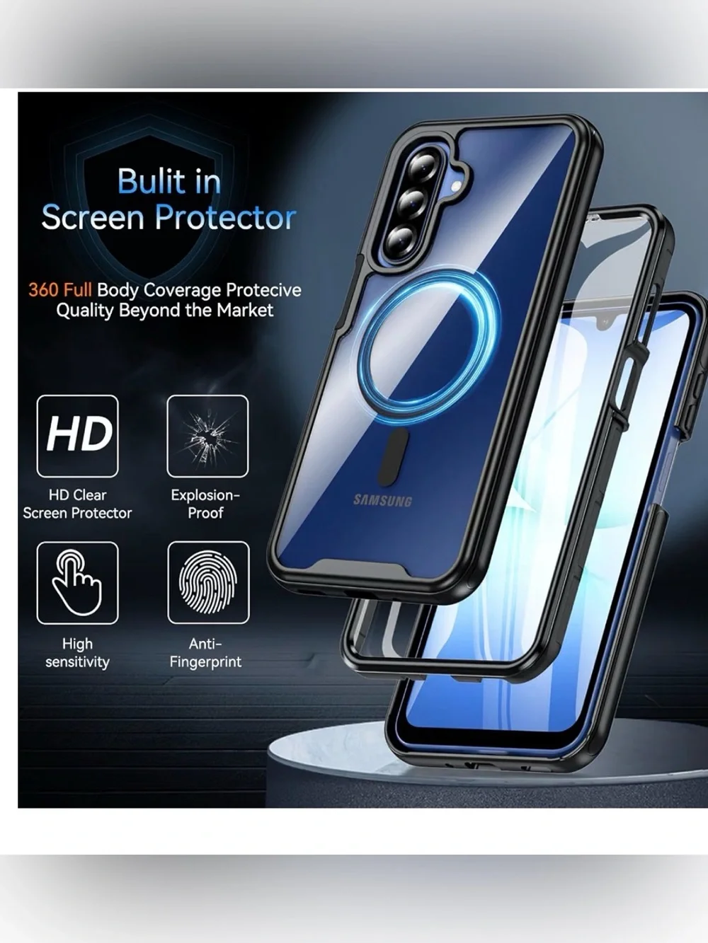 Samsung Magnetic Clear Shockproof Case with Black Trim for Galaxy A17/A16